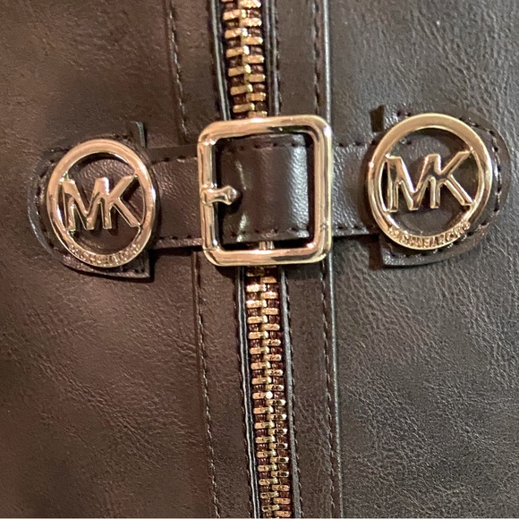 MICHAEL KORS Bexley Chocolate Brown Leather Zip-up Boots MK Buckle Size 5 - Picture 4 of 9